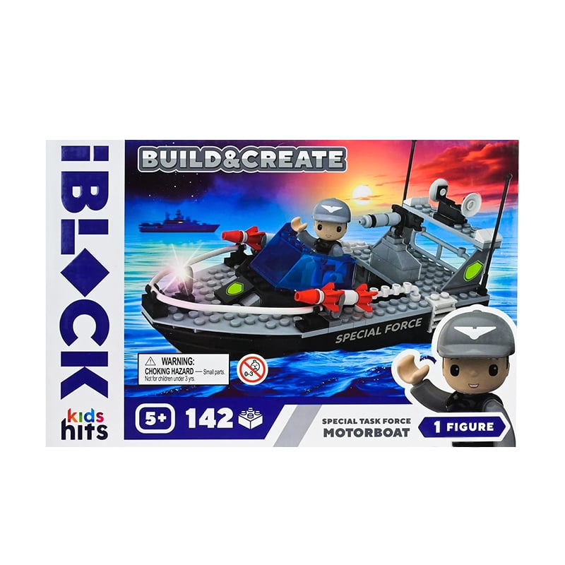 Іграшка-конструктор iBlock Build &amp; Create Моторний катер, у коробці, від 5 років, 24*16*6 см, 142 деталі, 1 фігурка (KH42/003/4)